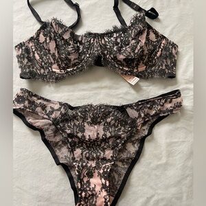 Victorias Secret NWT Pink And Gray Lace RARE Cheekini Panties/Bra 34C/ M Pantie